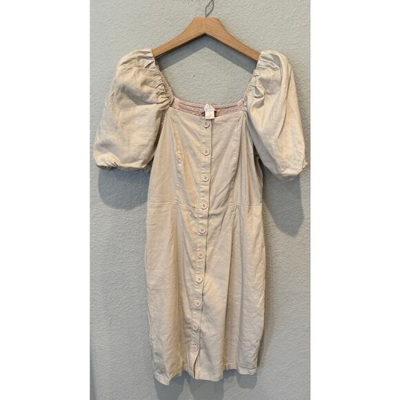 Rachel Parcell Linen Blend Button Front Puff Sleeve Dress Size Medium - Picture 7 of 7